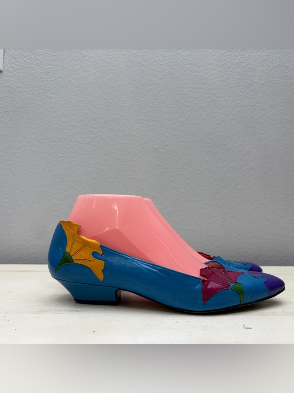 Paradox By Zalo Blue Leather Floral Heels Size 7.5